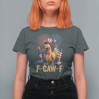 F Caw F 4th of July T Shirt For Women Funny Rooster Meme American Flag Fireworks