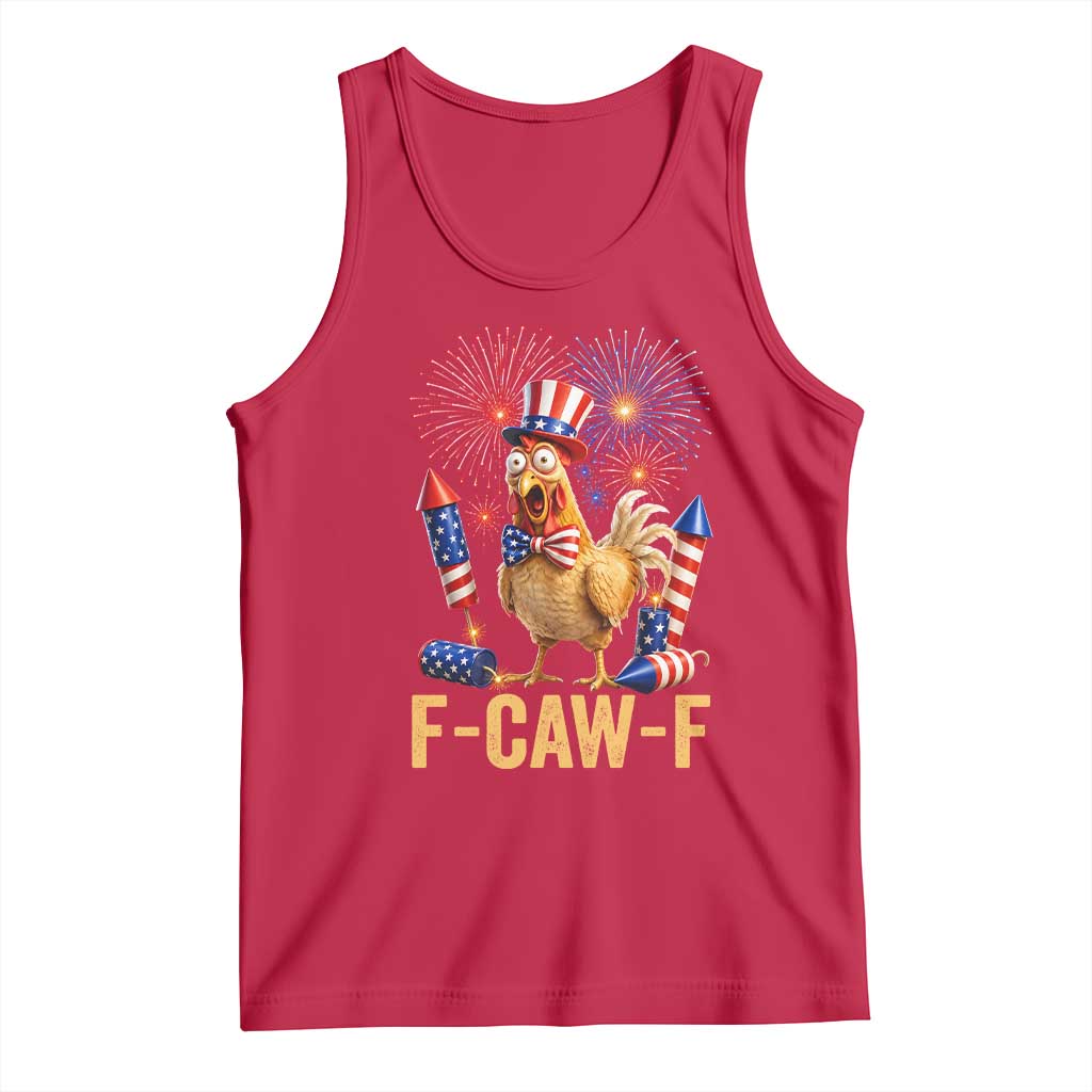 F Caw F 4th of July Tank Top Funny Rooster Meme American Flag Fireworks