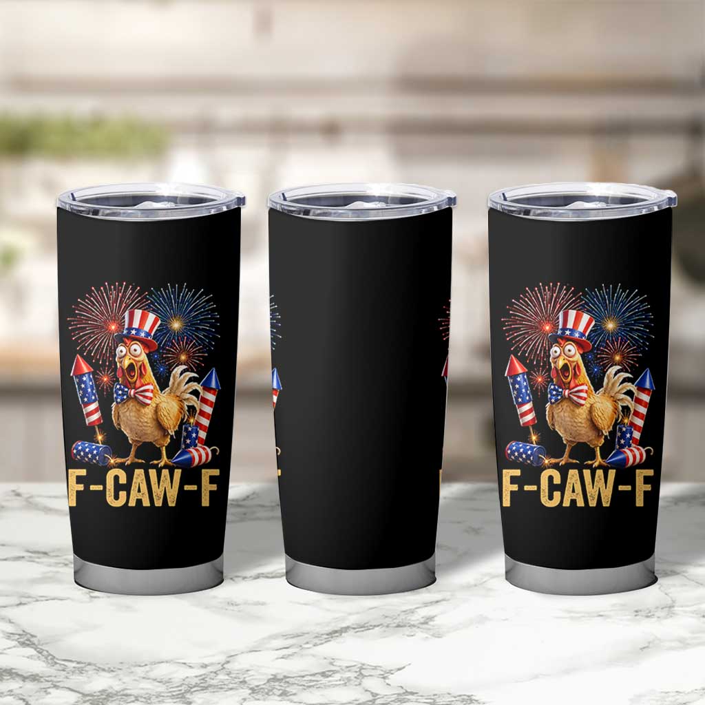 F Caw F 4th of July Tumbler Cup Funny Rooster Meme American Flag Fireworks