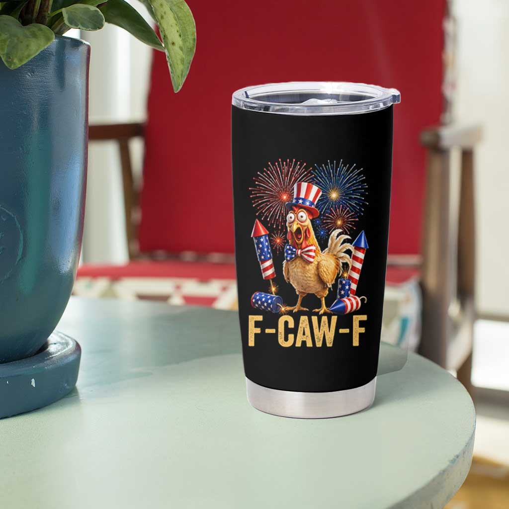 F Caw F 4th of July Tumbler Cup Funny Rooster Meme American Flag Fireworks