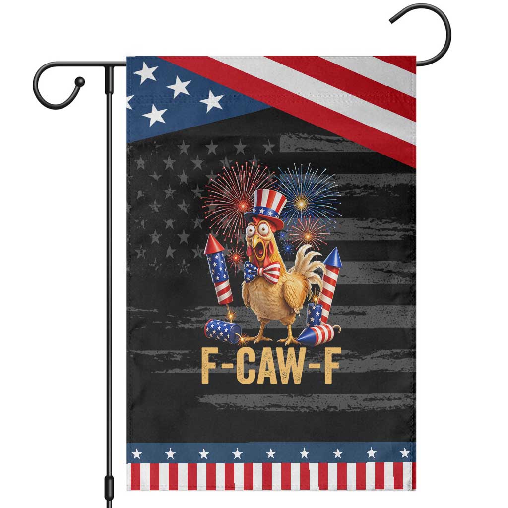 F Caw F 4th of July Patriotic Garden Flag Funny Rooster Meme American Flag Fireworks