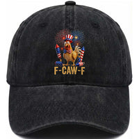 F Caw F 4th of July Washed Cotton Baseball Cap Funny Rooster Meme American Flag Fireworks