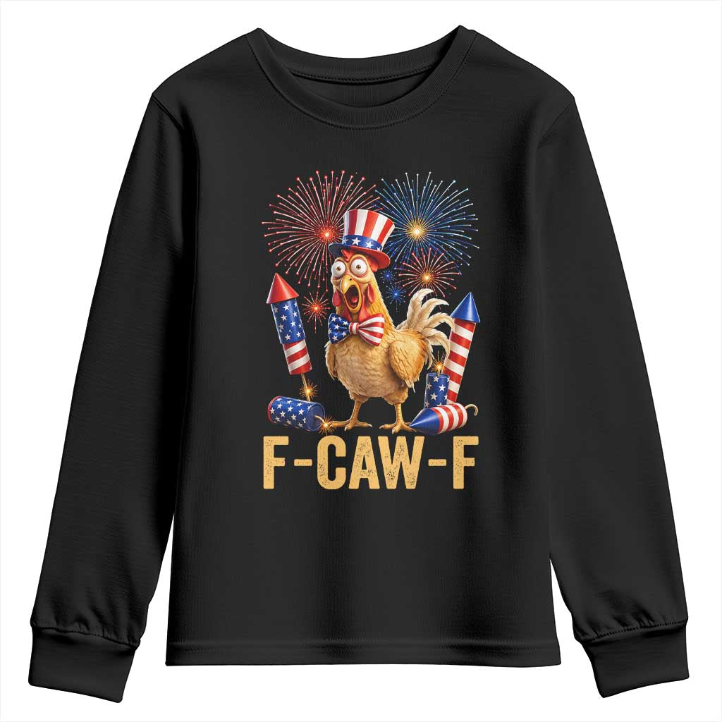 F Caw F 4th of July Youth Sweatshirt Funny Rooster Meme American Flag Fireworks