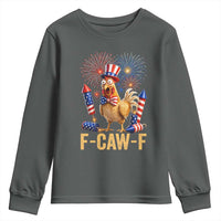 F Caw F 4th of July Youth Sweatshirt Funny Rooster Meme American Flag Fireworks
