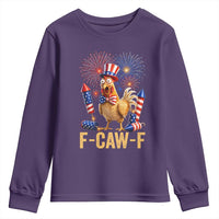 F Caw F 4th of July Youth Sweatshirt Funny Rooster Meme American Flag Fireworks