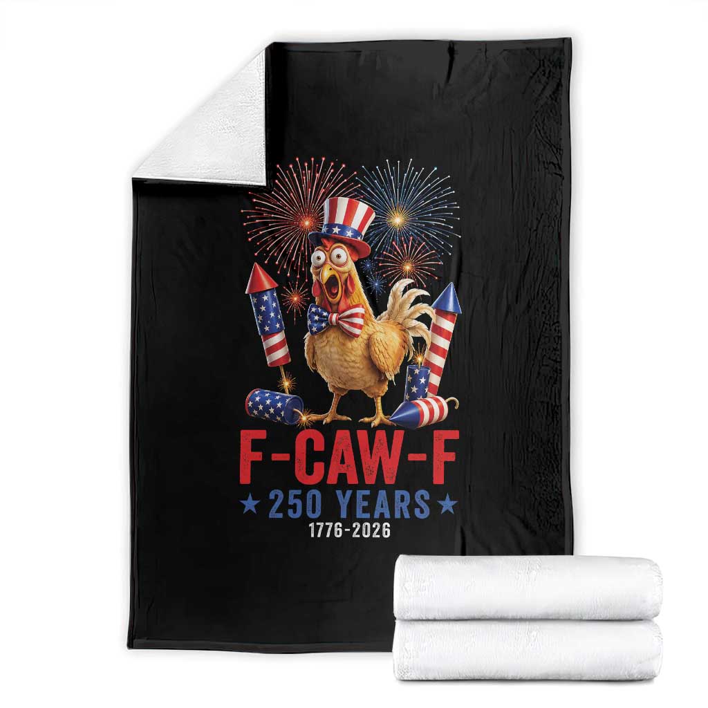 F Caw F 250 Years 1776 2026 Throw Blanket Funny Patriotic Rooster Meme Fireworks