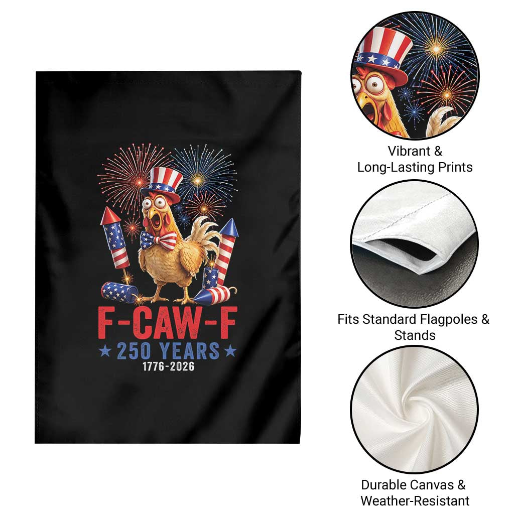 F Caw F 250 Years 1776 2026 Garden Flag Funny Patriotic Rooster Meme Fireworks