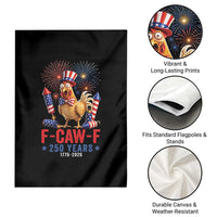 F Caw F 250 Years 1776 2026 Garden Flag Funny Patriotic Rooster Meme Fireworks