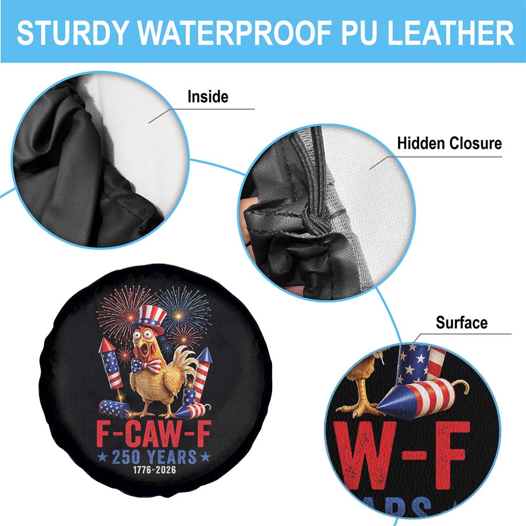 F Caw F 250 Years 1776 2026 Spare Tire Cover Funny Patriotic Rooster Meme Fireworks