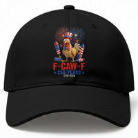 F Caw F 250 Years 1776 2026 Baseball Cap Funny Patriotic Rooster Meme Fireworks
