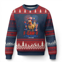 F Caw F 250 Years 1776 2026 Ugly Christmas Sweater Funny Patriotic Rooster Meme Fireworks