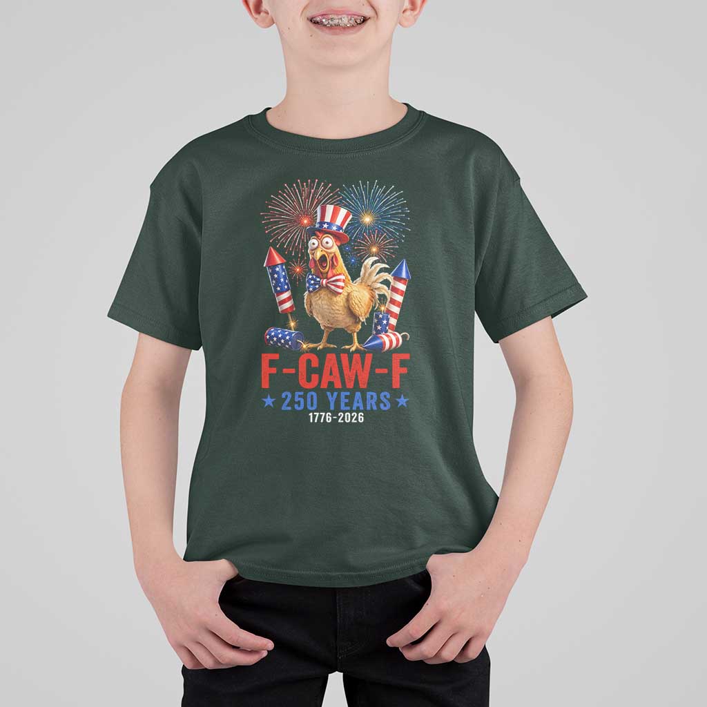 F Caw F 250 Years 1776 2026 T Shirt For Kid Funny Patriotic Rooster Meme Fireworks