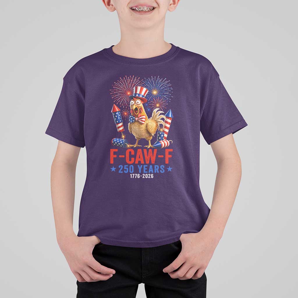 F Caw F 250 Years 1776 2026 T Shirt For Kid Funny Patriotic Rooster Meme Fireworks