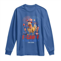 F Caw F 250 Years 1776 2026 Long Sleeve Shirt Funny Patriotic Rooster Meme Fireworks