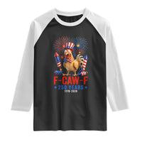 F Caw F 250 Years 1776 2026 Raglan Shirt Funny Patriotic Rooster Meme Fireworks