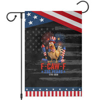 F Caw F 250 Years 1776 2026 Patriotic Garden Flag Funny Rooster Meme Fireworks