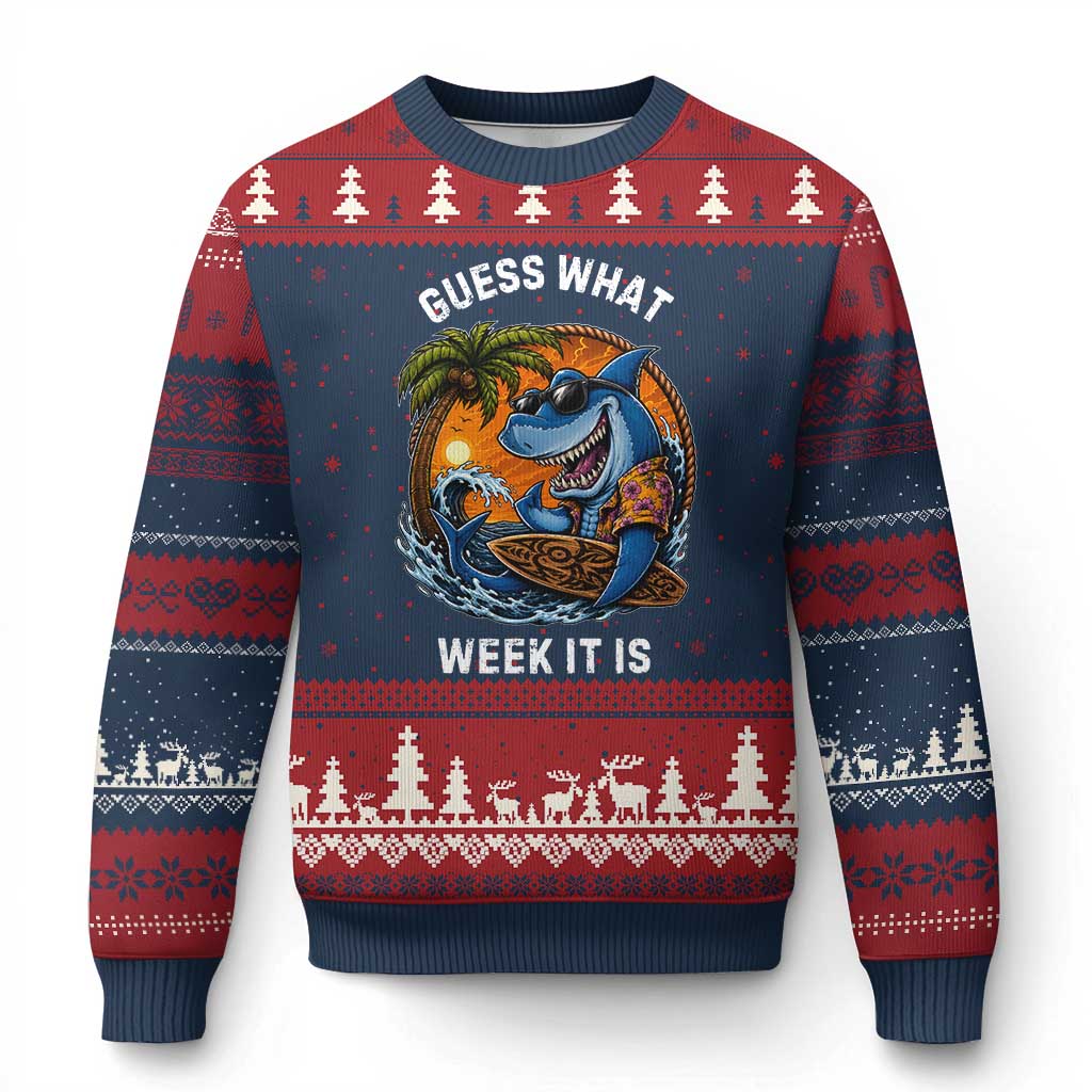 Funny Shark Guess What Week It Is Ugly Christmas Sweater Shark Awareness Summer Vacation