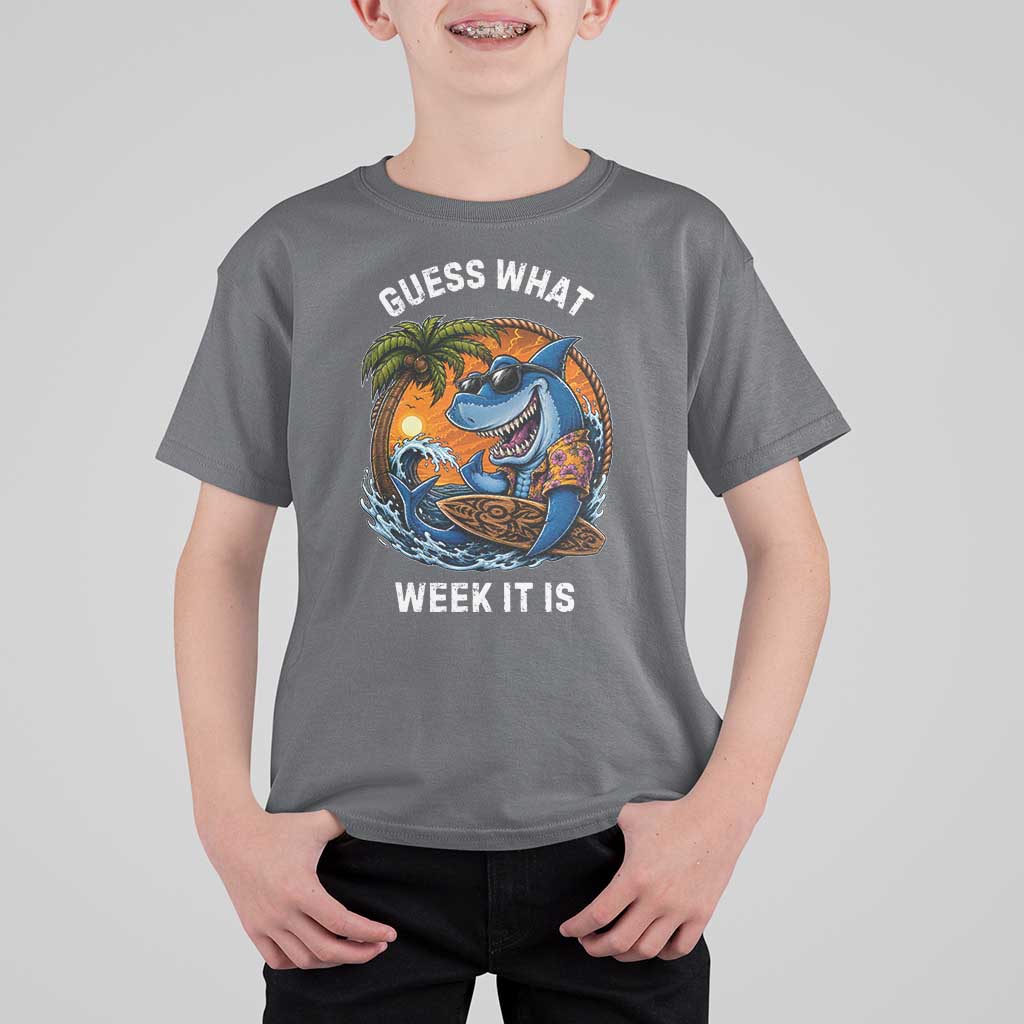 Funny Shark Guess What Week It Is T Shirt For Kid Shark Awareness Summer Vacation