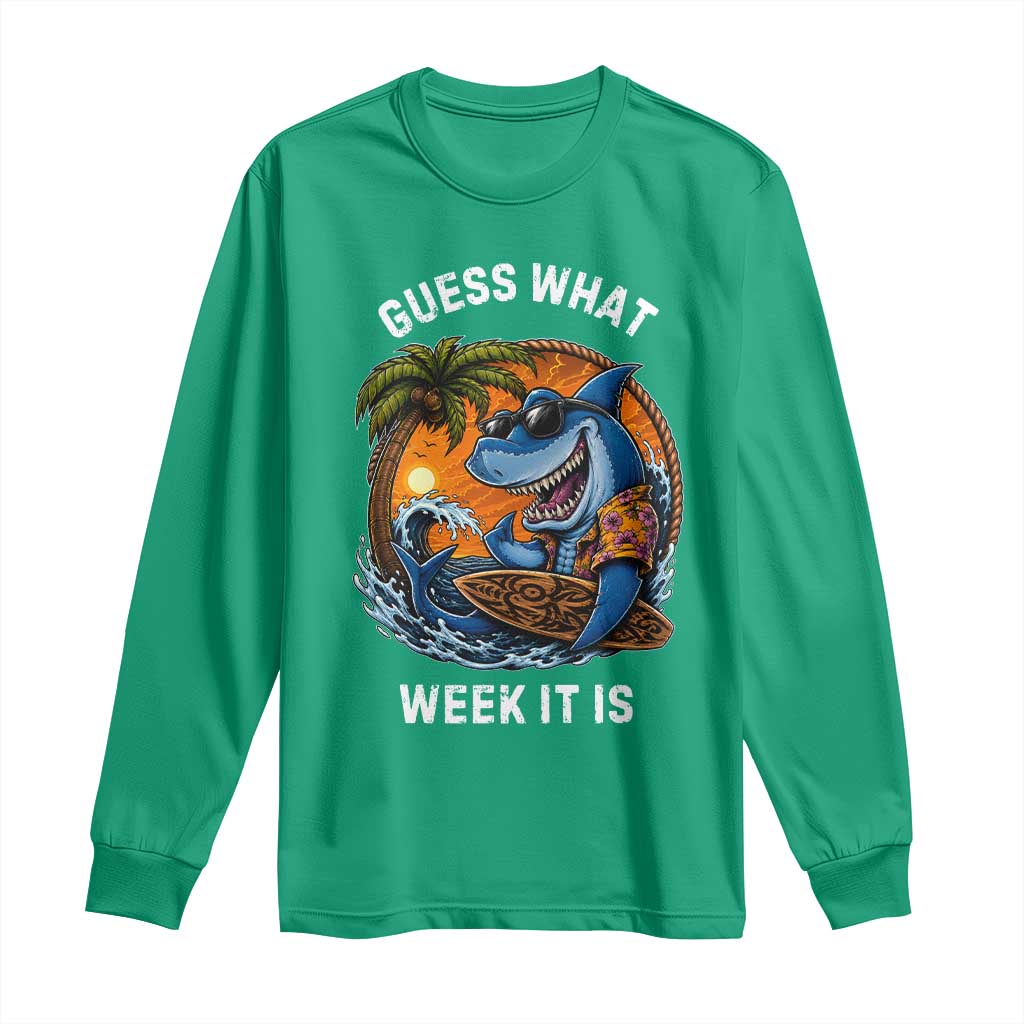 Funny Shark Guess What Week It Is Long Sleeve Shirt Shark Awareness Summer Vacation