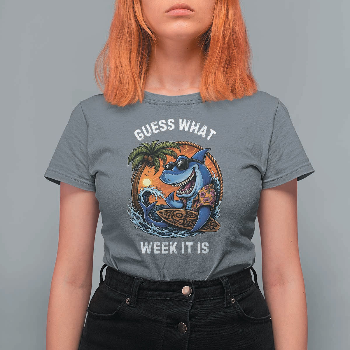 Funny Shark Guess What Week It Is T Shirt For Women Shark Awareness Summer Vacation