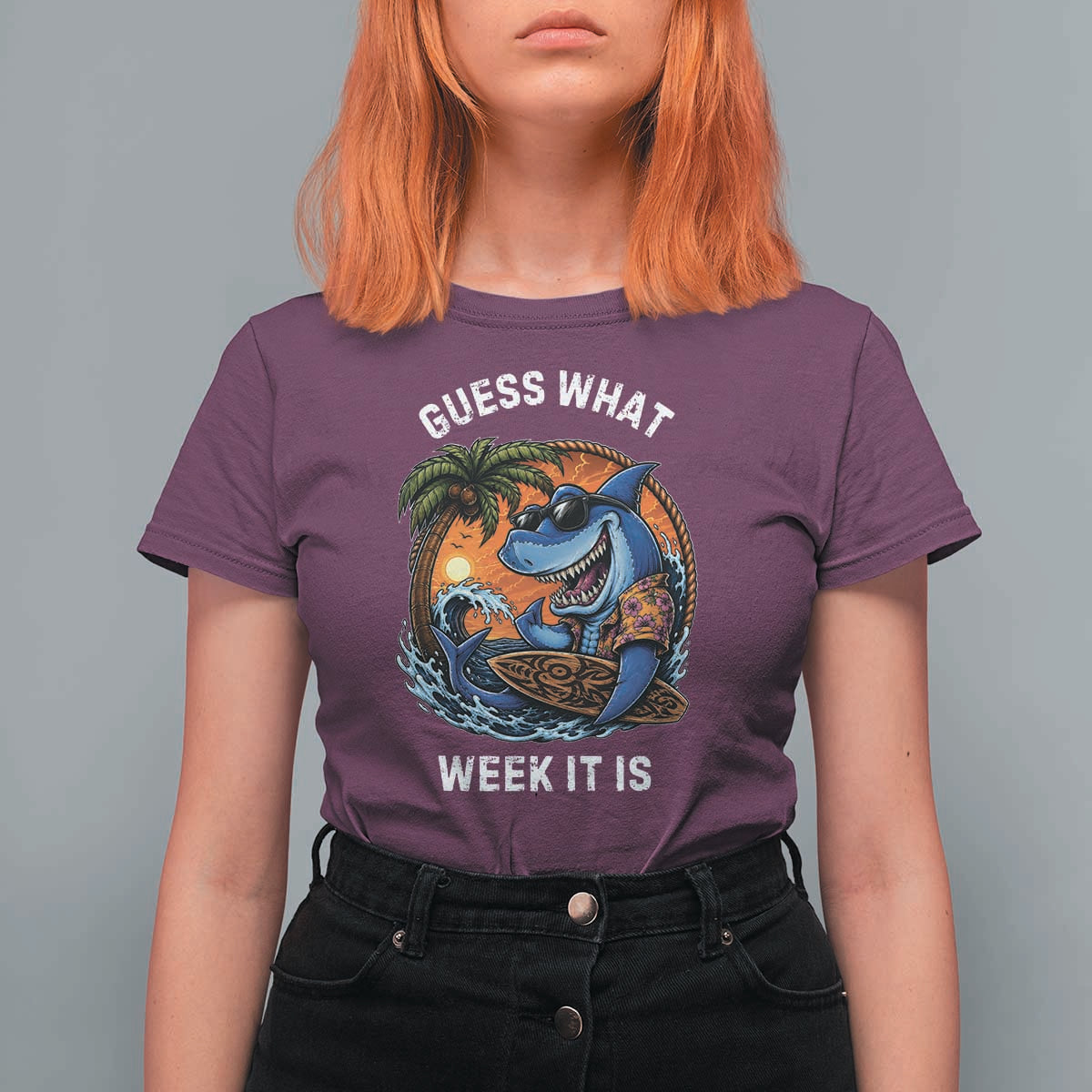 Funny Shark Guess What Week It Is T Shirt For Women Shark Awareness Summer Vacation