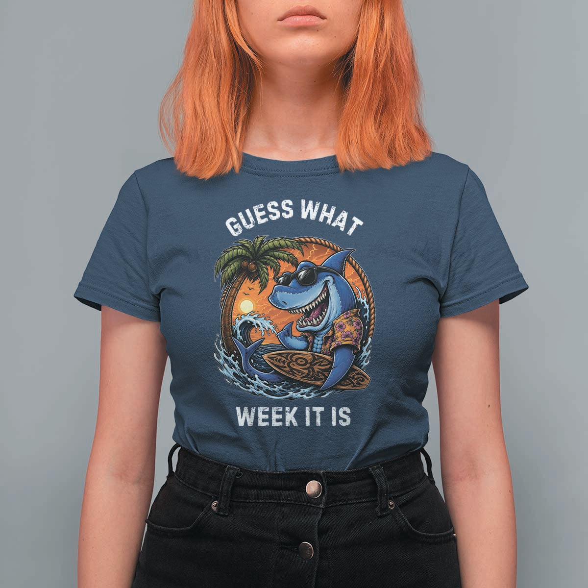 Funny Shark Guess What Week It Is T Shirt For Women Shark Awareness Summer Vacation