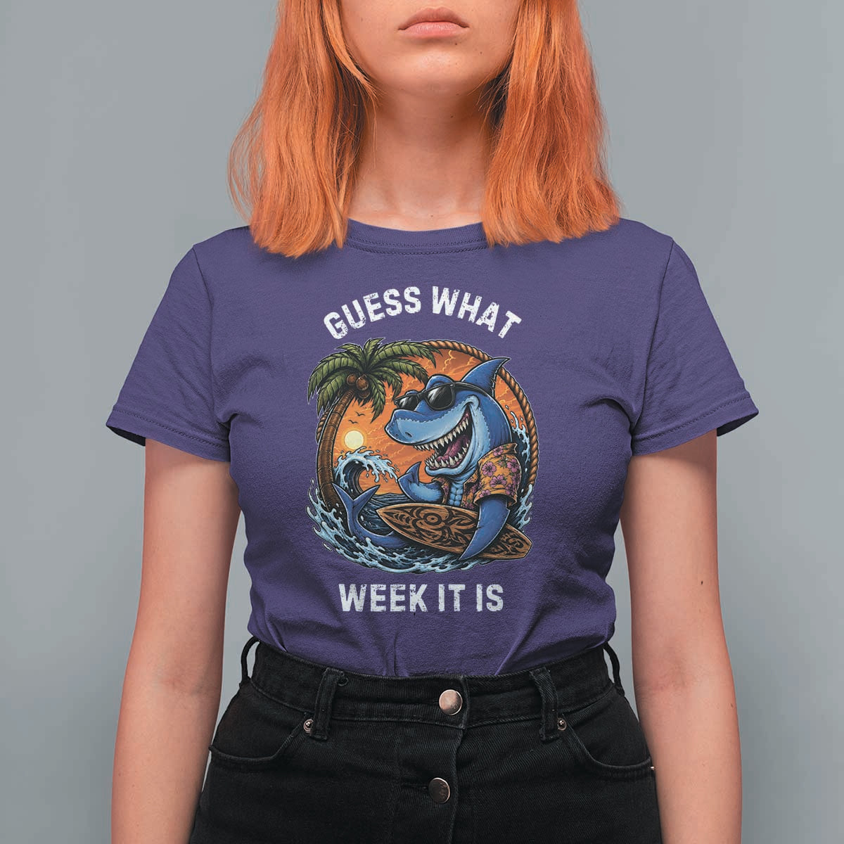 Funny Shark Guess What Week It Is T Shirt For Women Shark Awareness Summer Vacation