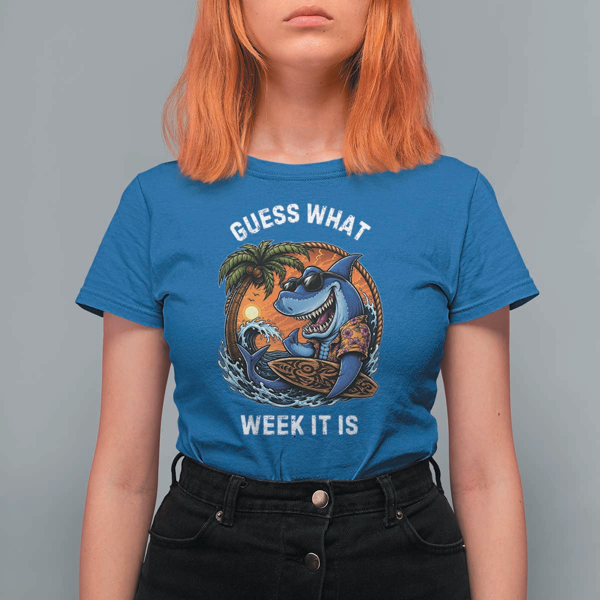 Funny Shark Guess What Week It Is T Shirt For Women Shark Awareness Summer Vacation