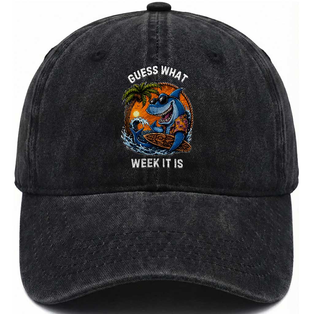 Funny Shark Guess What Week It Is Washed Cotton Baseball Cap Shark Awareness Summer Vacation