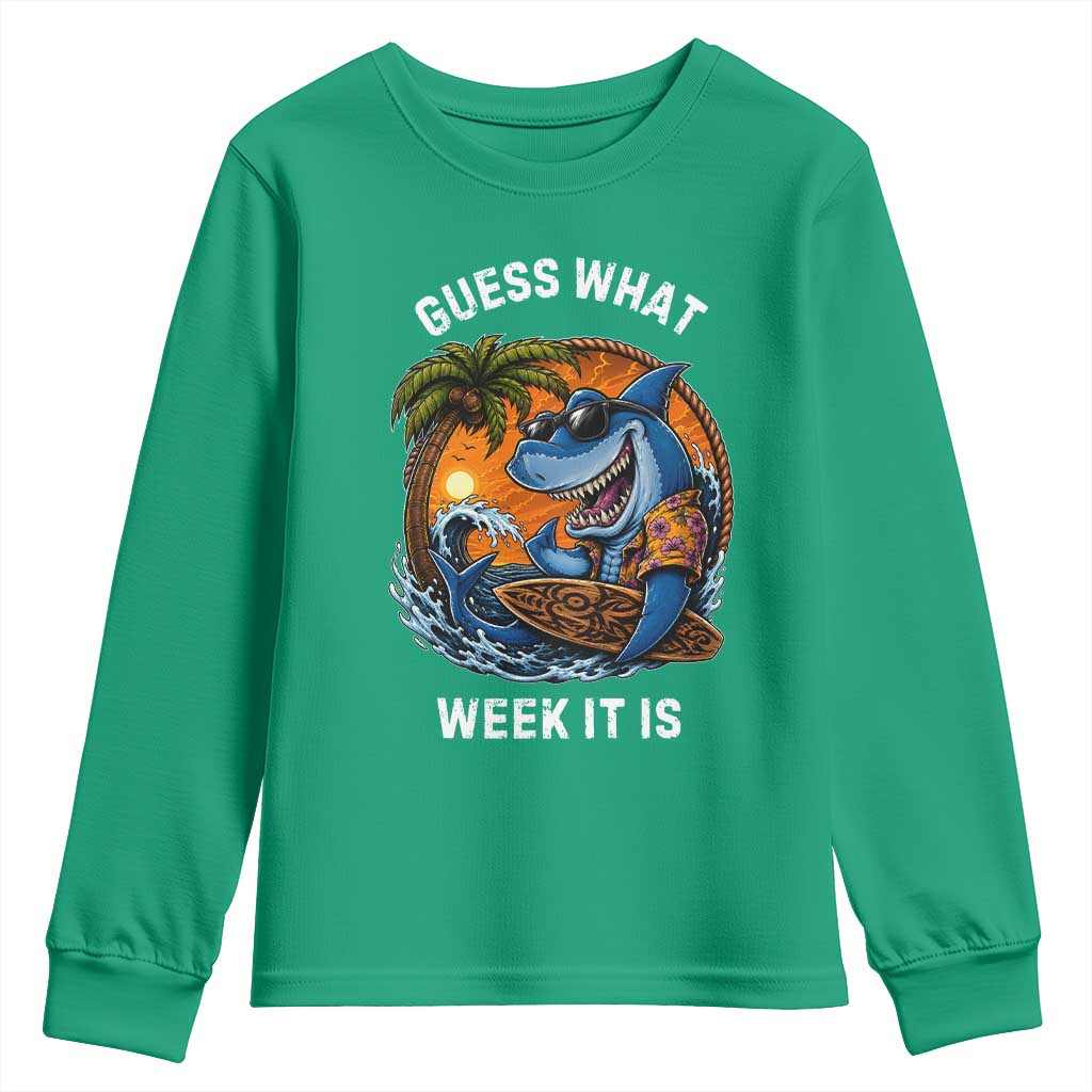 Funny Shark Guess What Week It Is Youth Sweatshirt Shark Awareness Summer Vacation