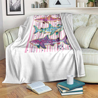Shark Summer Striped Coastal Ocean Life Glitter Print Throw Blanket