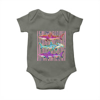 Shark Summer Striped Coastal Ocean Life Glitter Print Baby Onesie