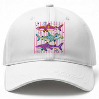 Shark Summer Striped Coastal Ocean Life Glitter Print Baseball Cap