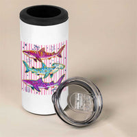 Shark Summer Striped Coastal Ocean Life Glitter Print 4 in 1 Can Cooler Tumbler