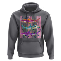 Shark Summer Striped Coastal Ocean Life Glitter Print Hoodie