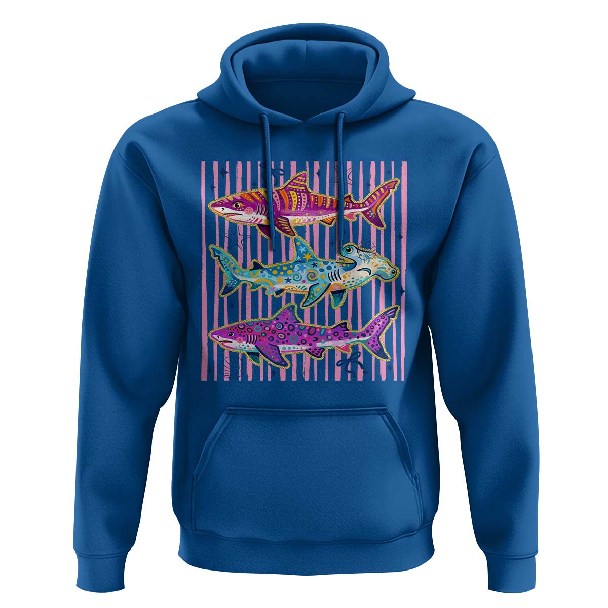 Shark Summer Striped Coastal Ocean Life Glitter Print Hoodie