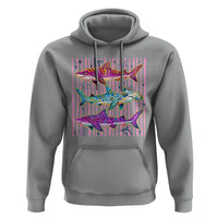 Shark Summer Striped Coastal Ocean Life Glitter Print Hoodie