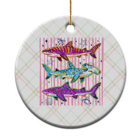 Shark Summer Striped Coastal Ocean Life Glitter Print Ceramic Ornament