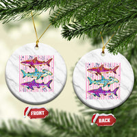 Shark Summer Striped Coastal Ocean Life Glitter Print Ceramic Ornament