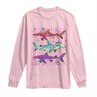 Shark Summer Striped Coastal Ocean Life Glitter Print Long Sleeve Shirt