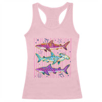 Shark Summer Striped Coastal Ocean Life Glitter Print Racerback Tank Top