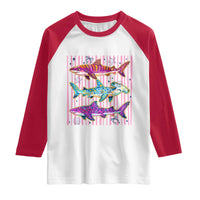 Shark Summer Striped Coastal Ocean Life Glitter Print Raglan Shirt