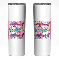 Shark Summer Striped Coastal Ocean Life Glitter Print Skinny Tumbler