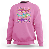 Shark Summer Striped Coastal Ocean Life Glitter Print Sweatshirt