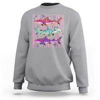 Shark Summer Striped Coastal Ocean Life Glitter Print Sweatshirt