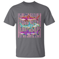 Shark Summer Striped Coastal Ocean Life Glitter Print T Shirt