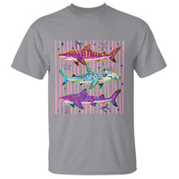 Shark Summer Striped Coastal Ocean Life Glitter Print T Shirt