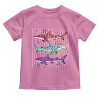 Shark Summer Striped Coastal Ocean Life Glitter Print Toddler T Shirt