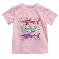 Shark Summer Striped Coastal Ocean Life Glitter Print Toddler T Shirt