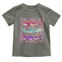 Shark Summer Striped Coastal Ocean Life Glitter Print Toddler T Shirt
